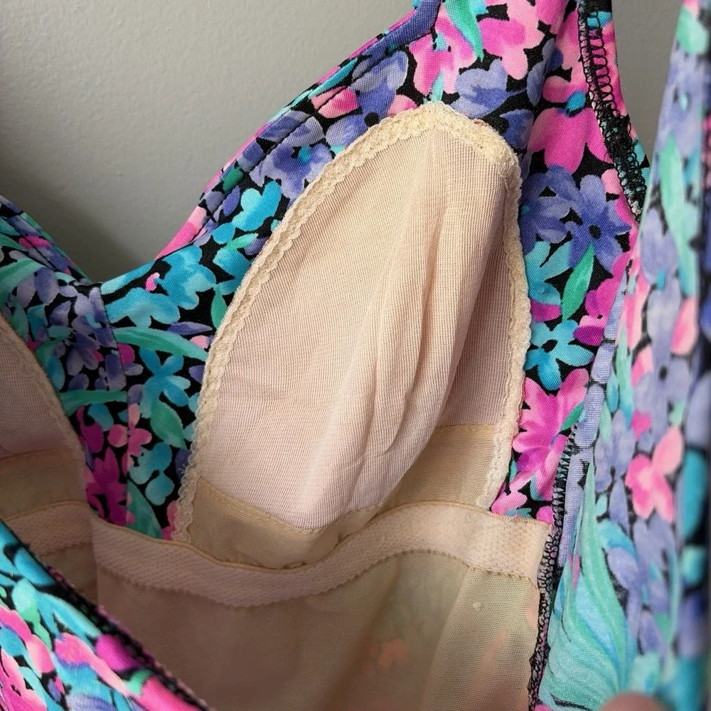 Vintage Maxine of Hollywood Womens Sz 16 Vintage One Piece Swim Suit Pink Floral